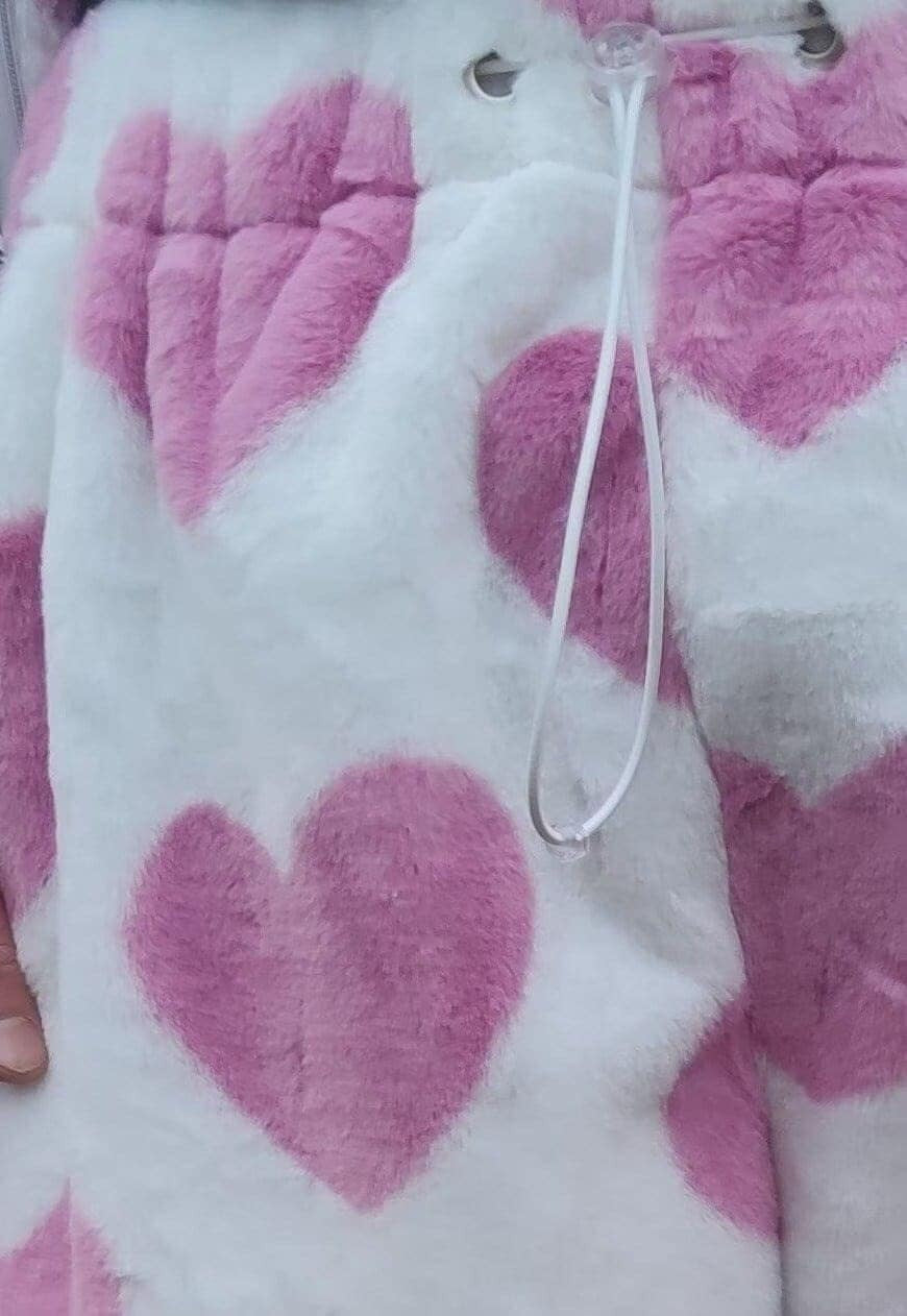 Heart fleece shorts handmade cropped love overalls in pink