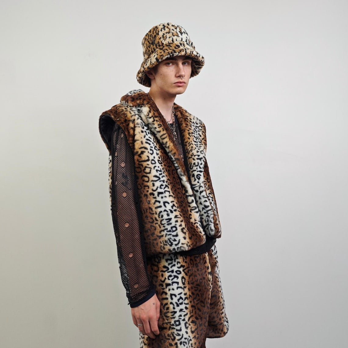 Animal print shorts brown leopard pants cheetah hotpants faux fur handmade cropped trousers spot pattern joggers festival fleece set