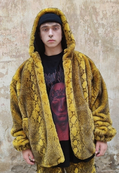 Snake fleece jacket detachable handmade python bomber yellow