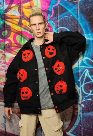 Monster patch bomber utility cargo varsity jacket devil coat