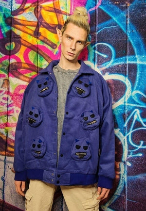 Monster patch bomber utility cargo varsity jacket devil coat