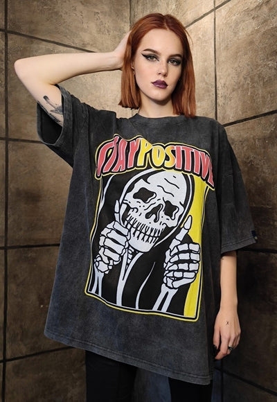 Skeleton tshirt premium vintage wash death tee in acid grey