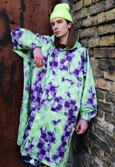 Check print jacket handmade festival windbreaker in tie-dye