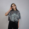 Silver sequin t-shirt glitter top sparkle jumper party pullover glam rock jumper fancy dress embellished going out metallic tee shiny grey