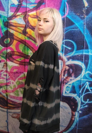 Tie-dye graffiti jumper 2 layer retro long t-shirt in black