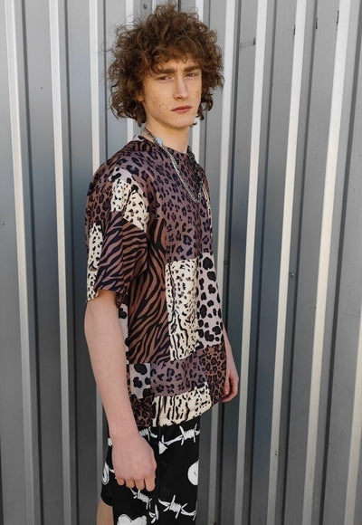 Leopard print tee handmade edgy animal t-shirt in brown