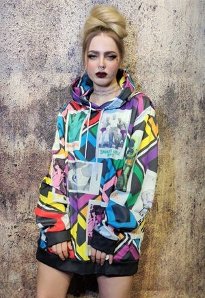 Retro hoodie Hollywood graffiti pullover 69 top in rainbow