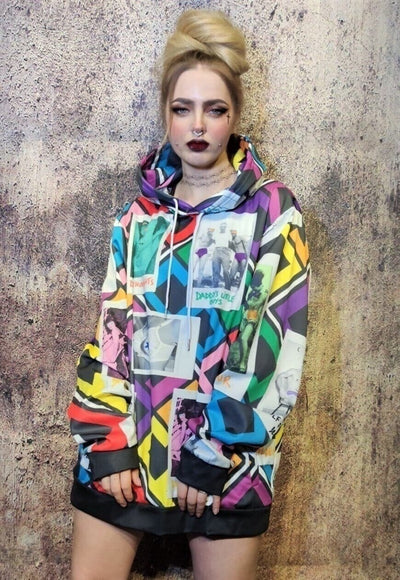 Retro hoodie Hollywood graffiti pullover 69 top in rainbow