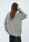 Fluffy distressed sweater stripe pattern hairy jumper grey