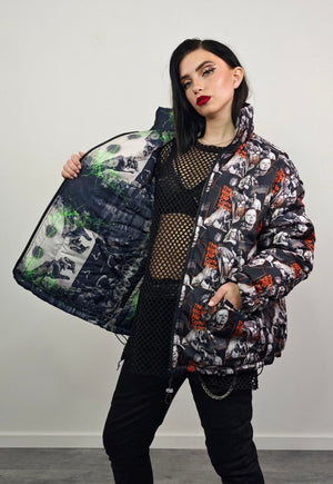 Punk bomber reversible Goth jacket detachable horror puffer