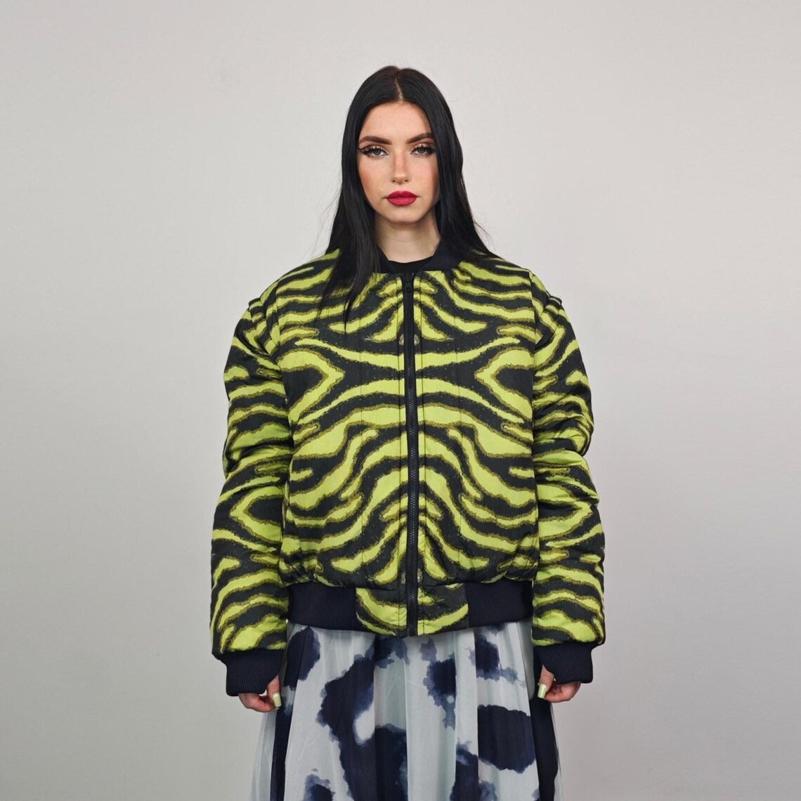 Leopard jacket brown animal print bomber reversible cheetah college varsity detachable sleeves handmade rave puffer grunge festival coat