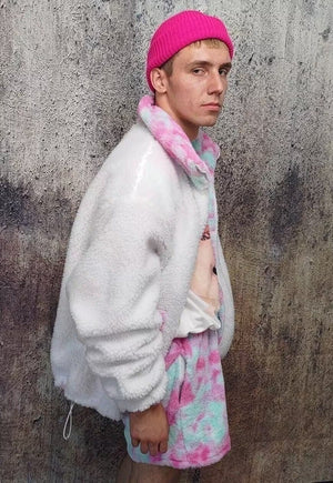 Reversible fleece bomber handmade tie-dye sports jacket pink