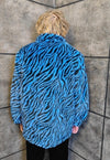 Zebra fleece coat handmade 2in1 stripe trench jacket in blue