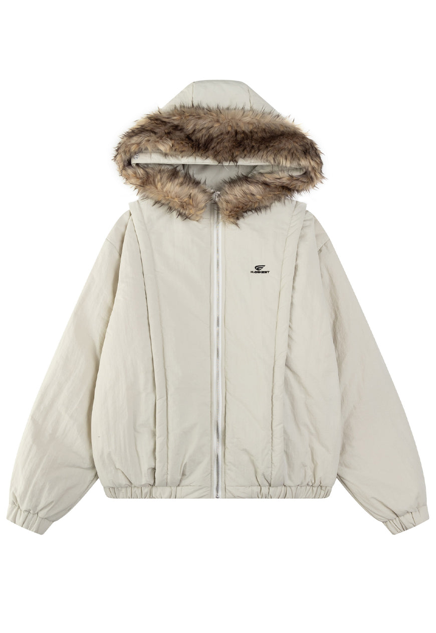 White parka jacket faux fur collar bomber shaggy puffer