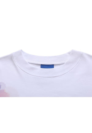 Water colour print t-shirt abstract tee paint top in white