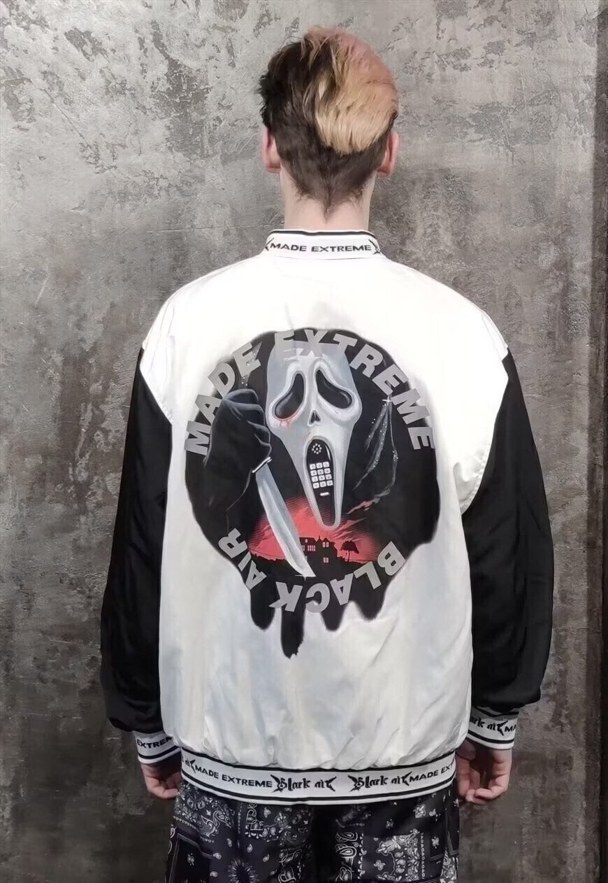 USA varsity spring jacket Scream movie MA-1 bomber white