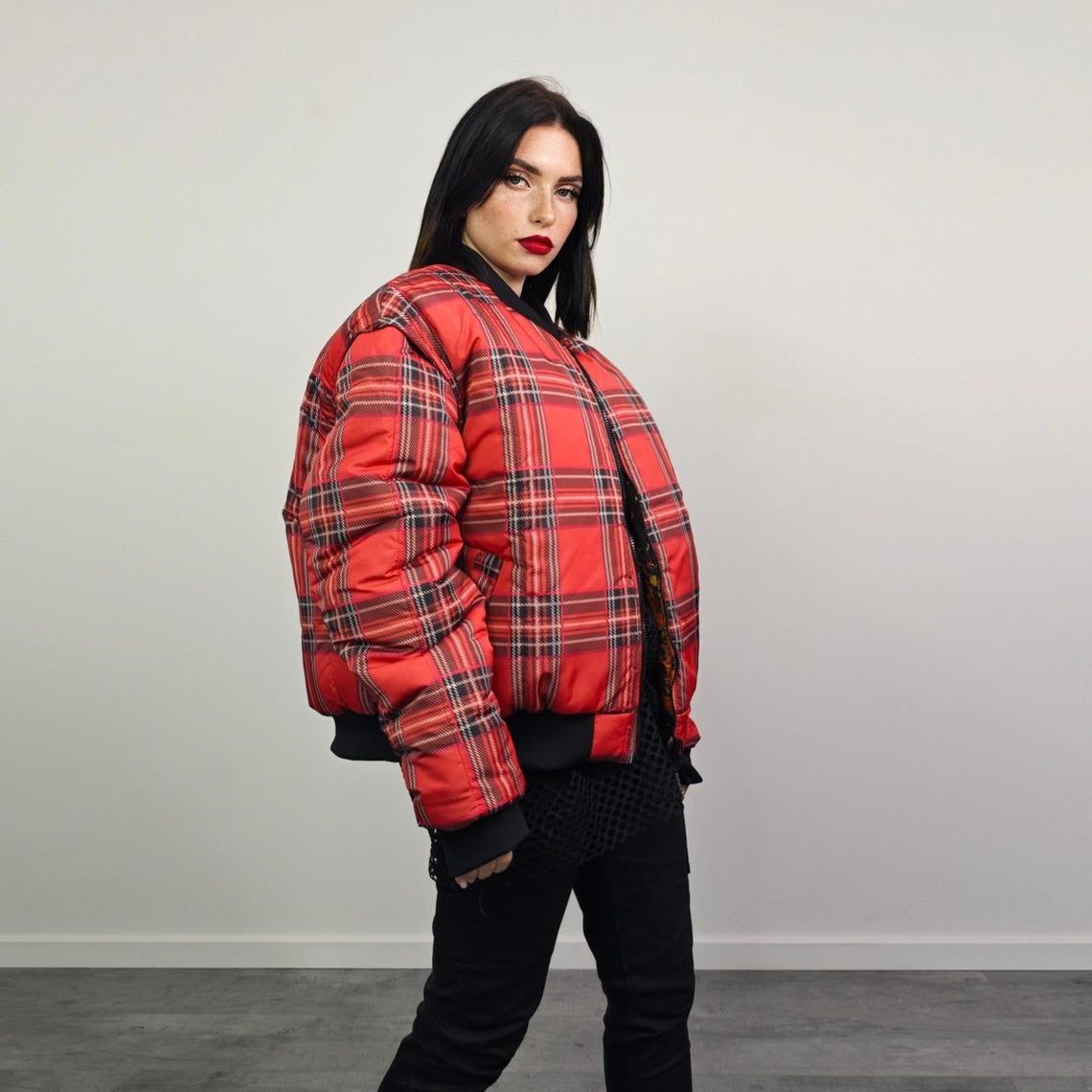 Zombie print bomber horror fan jacket creepy reversible college varsity detachable sleeves handmade tartan grunge punk coat