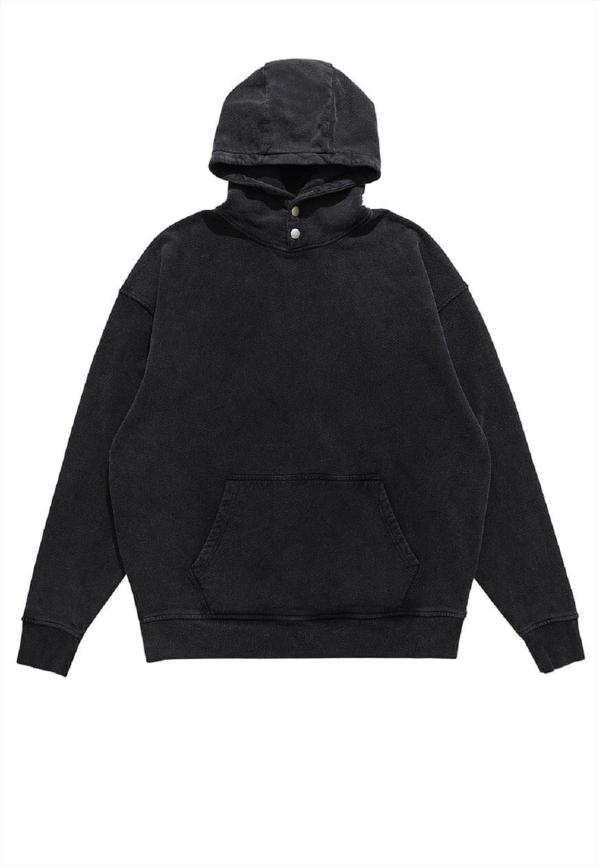 Luxury vintage wash hoodie premium pullover in acid black