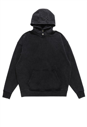 Luxury vintage wash hoodie premium pullover in acid black