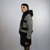 Hounds-tooth cropped jacket woolen dog-tooth bomber crop rocker check coat hooded varsity in black