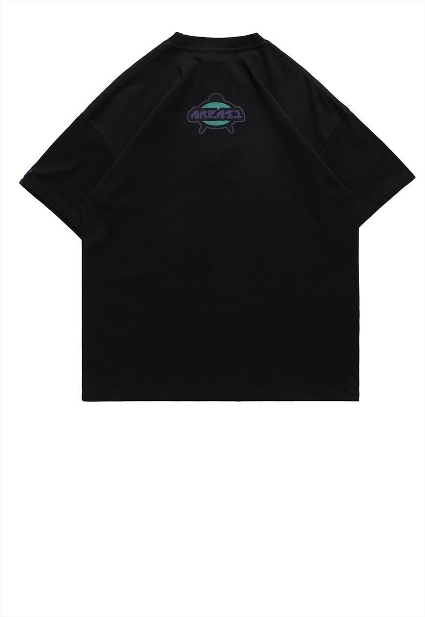 Alien print t-shirt Cyber tee retro UFO top in white