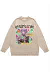 Anime sweater spooky jumper ripped knitted Kawaii top black