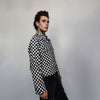 Button up check bomber jacket Chequerboard varsity SKA aviator chess pattern coat in black and white