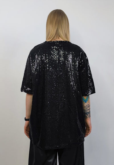 Black sequin t-shirt glitter top sparkle geometric jumper