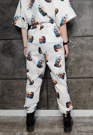 Teletubbies print joggers handmade UFO pants Alien overalls