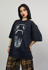 Angry dog t-shirt fang print tee retro punk top vintage grey