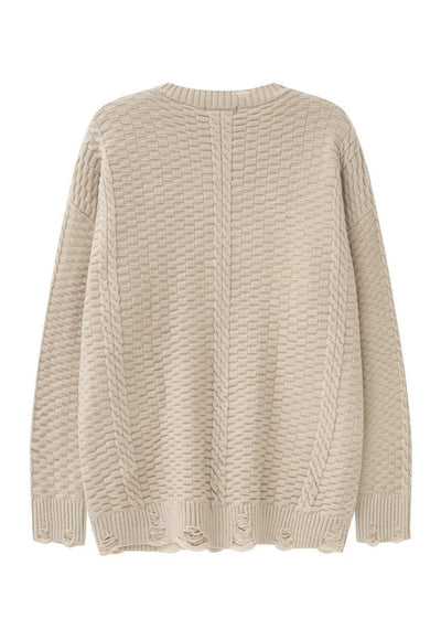 Cable sweater distressed jumper retro textured top in cream