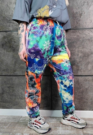 Tie-dye acid print joggers handmade raver paisley pants