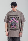 Mask print t-shirt grunge cyber punk tee raver top in grey