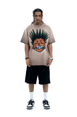 Angry boy t-shirt hunter cartoon tee retro anime top in grey