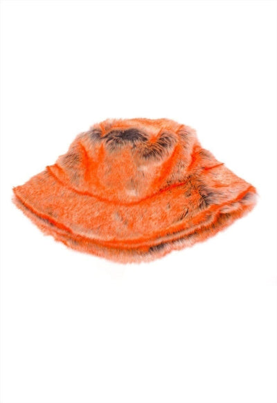 Festival faux fur bucket hat fluffy neon hat rave cap orange