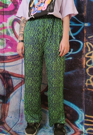 Aztec print joggers thin abstract raver overalls in green