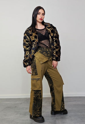 Reworked leopard jeans contrast animal print cargo trousers