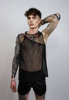 Transparent tank top two layer see-through vest in black