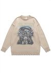 Alien zombie sweater creepy knit distressed jumper in black