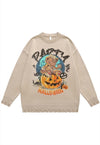 Halloween sweater pumpkin knit distressed jumper in black