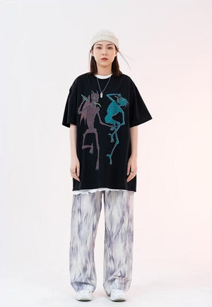 Devil print t-shirt dancing Satan tee Gothic top in black