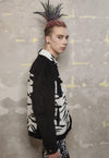 Animal print corduroy jacket zebra fleece patch bomber black