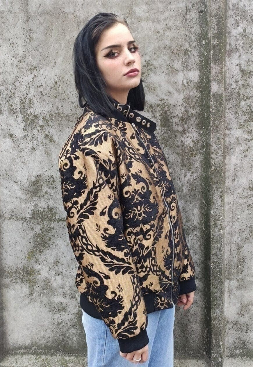Embroidered paisley varsity jacket bandana bomber in golden