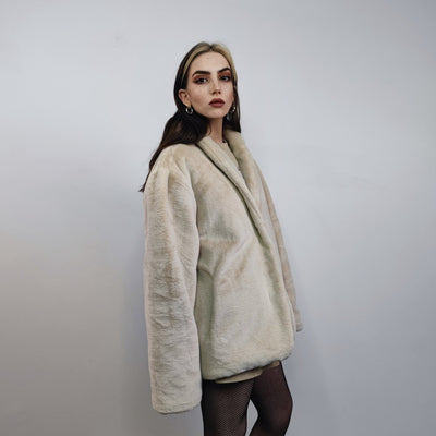 Beige faux fur lapel jacket mink coat smart style overcoat short going out bomber fancy dress fleece gorpcore retro peacoat in cream