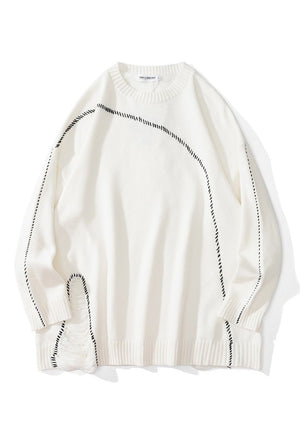 Asymmetric sweater utility jumper stitched punk top in white