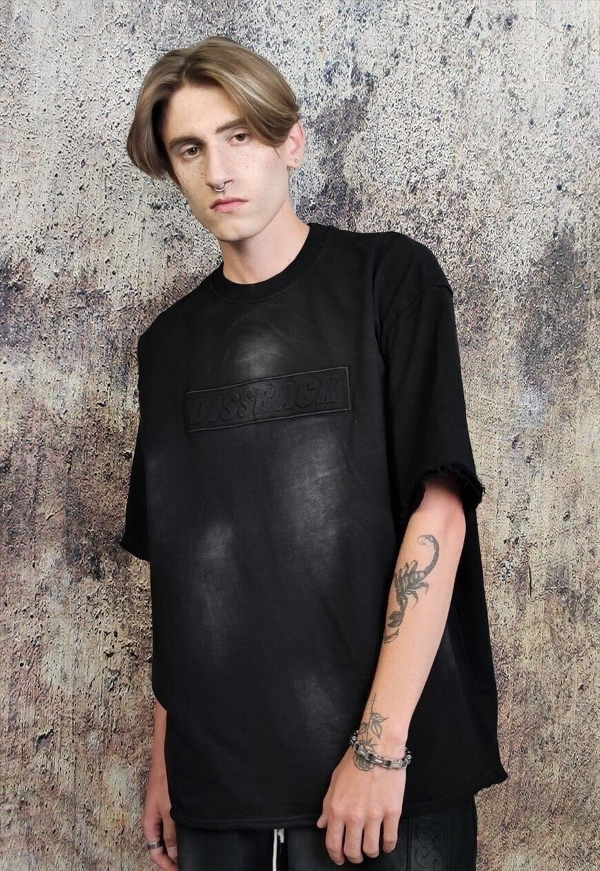 Spray paint graffiti sport set tie-dye shorts Y2K tee black