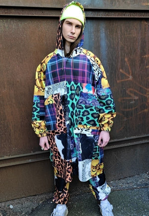 Tartan jacket handmade emoji print windbreaker in leopard