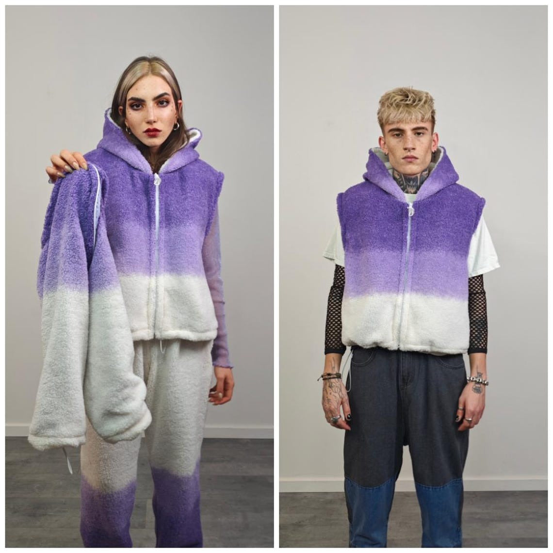 Cropped hooded fleece coat red gradient short rave jacket sports set burning man outfit detachable sleeves festival overcoat carnival trench