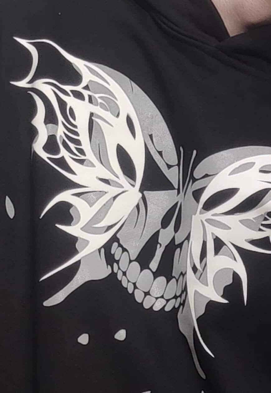 Silver butterfly hoodie metallic skeleton pullover black