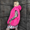 Pink fleece jacket handmade detachable fluffy bomber fluorescent faux fur premium Barbie coat in bright neon pink